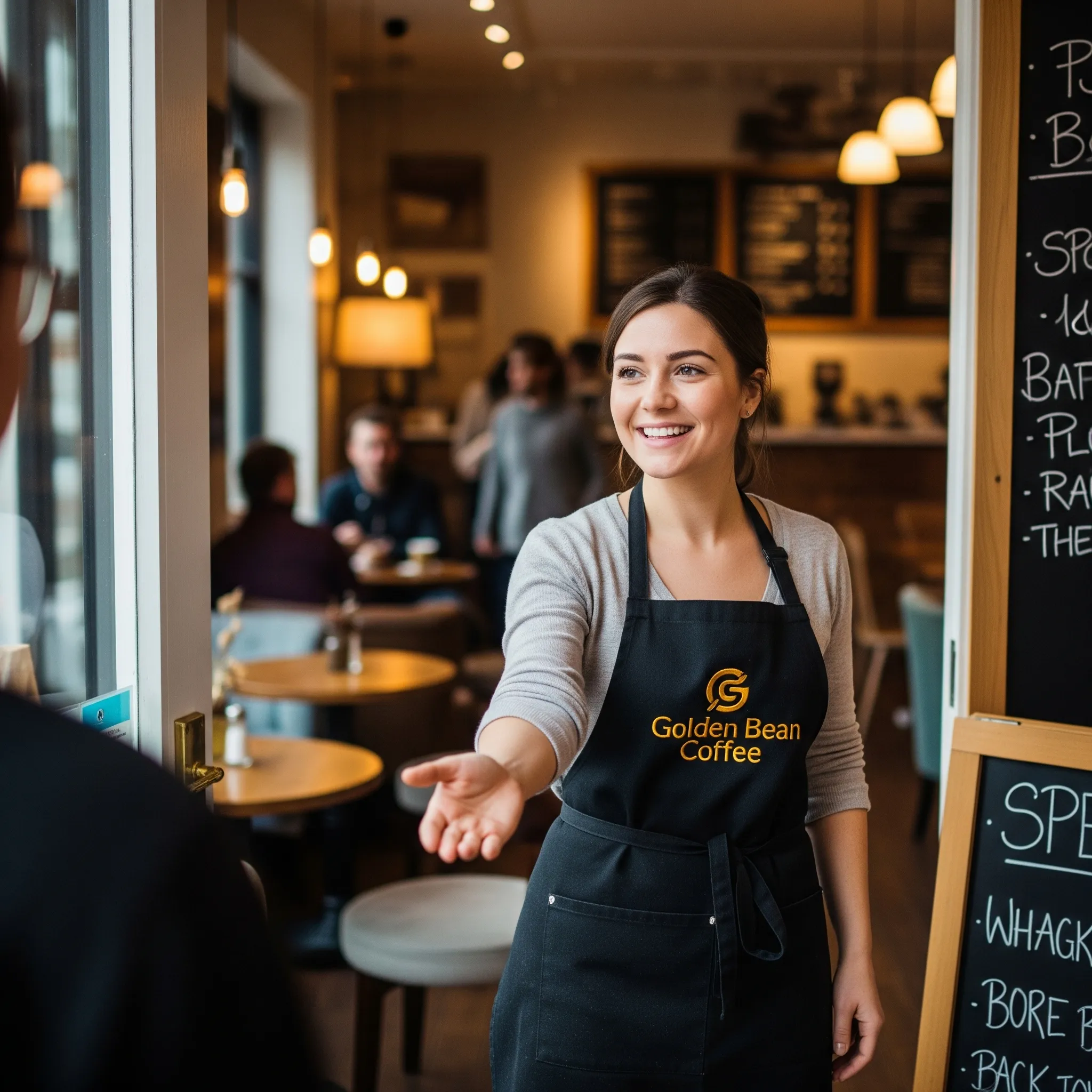 Community host greeting guests at the door